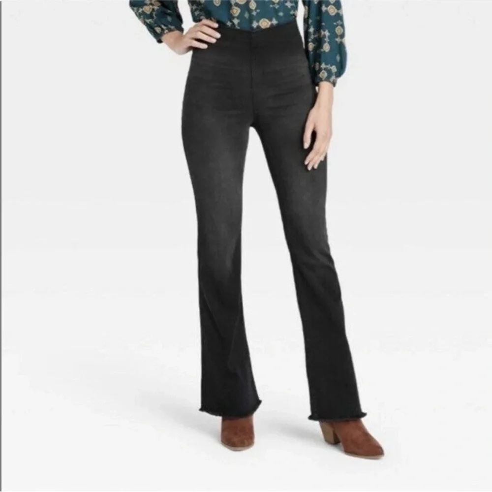 Knox Rose Black Denim Pants Jeans Flare Leg Bohemian Large Stretchy 12 14